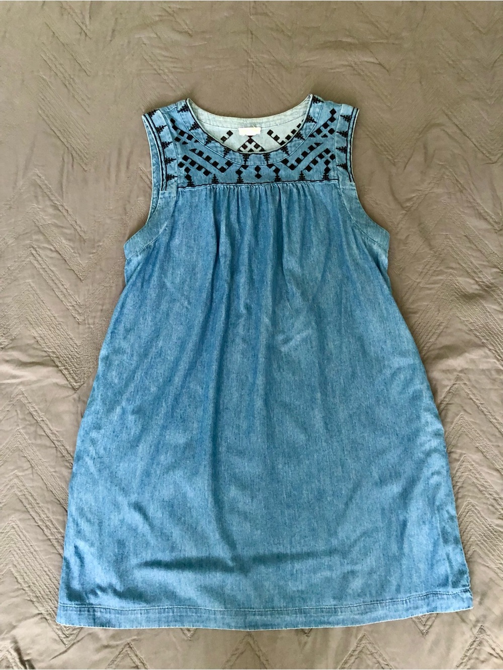 Maison Jules Light Blue Denim Sundress with Black Embroidery Accents
